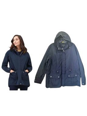 Land’s End Vintage Anorak Weatherproof Hood Zip Lightweight Rain Jacket Navy XL